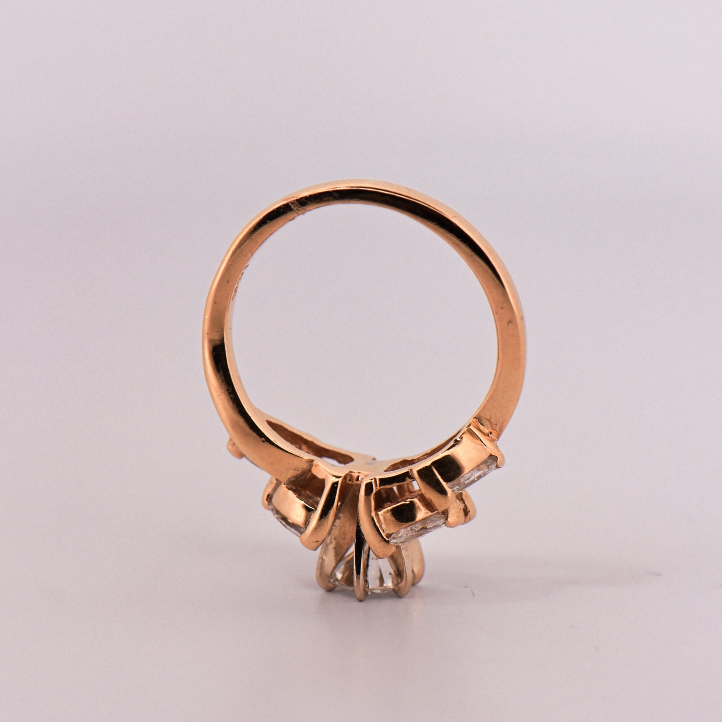 Vintage Round Diamond Ring with Marquise Diamond Accents