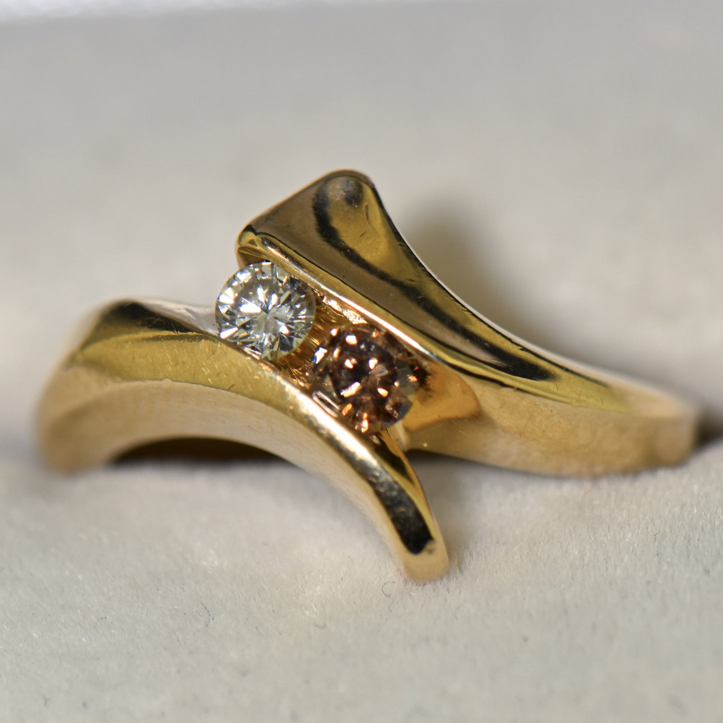Freeform Gold Ring with Champagne & White Diamond