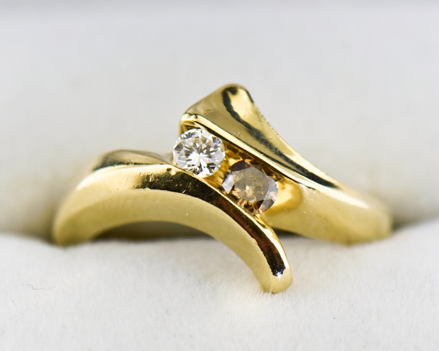 Freeform Gold Ring with Champagne & White Diamond
