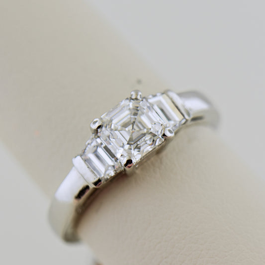 Deco-Style Platinum Engagement Ring with Asscher Cut Diamond