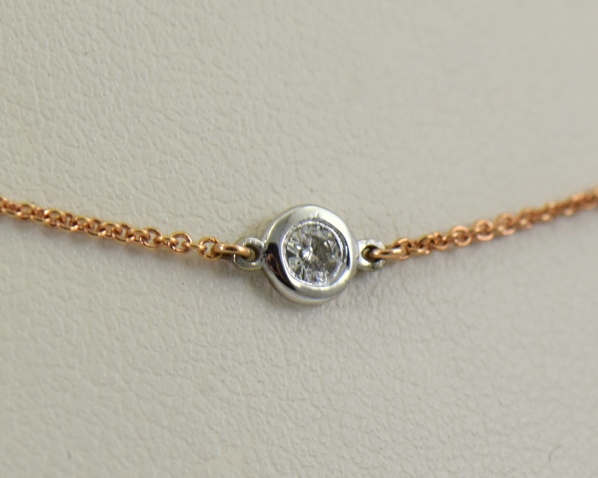 Bezel Set Diamond Station Necklaces in White, Yellow or Rose Gold