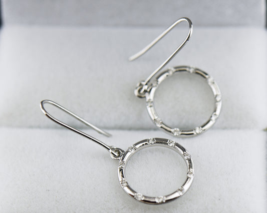 Modern White Gold Diamond Circle Dangle Earrings