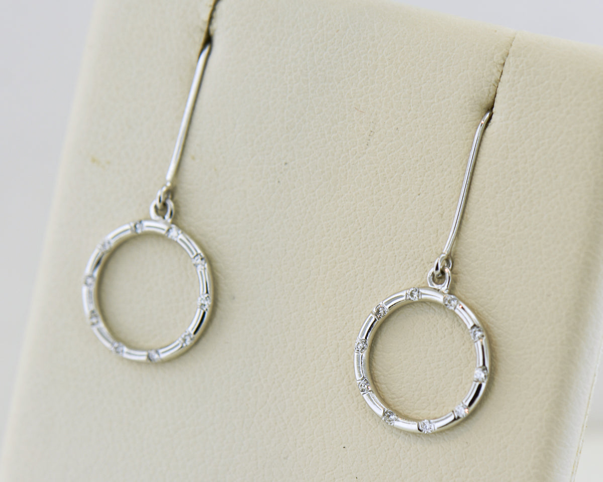 Modern White Gold Diamond Circle Dangle Earrings