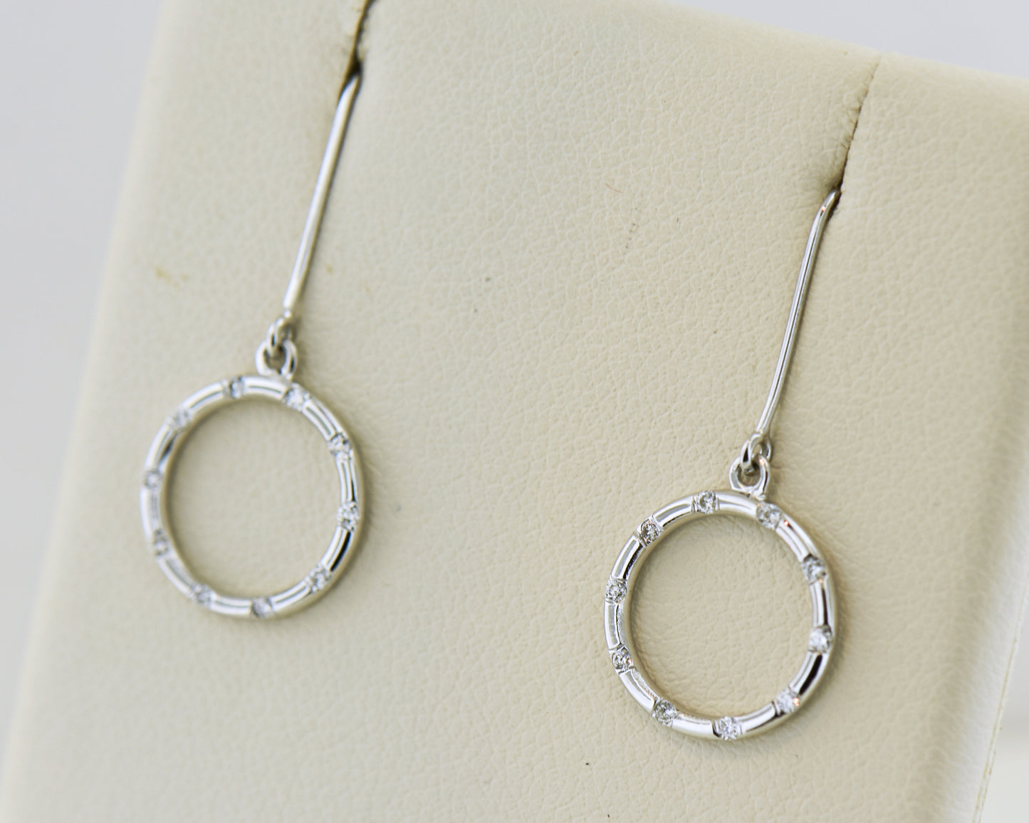 Modern White Gold Diamond Circle Dangle Earrings