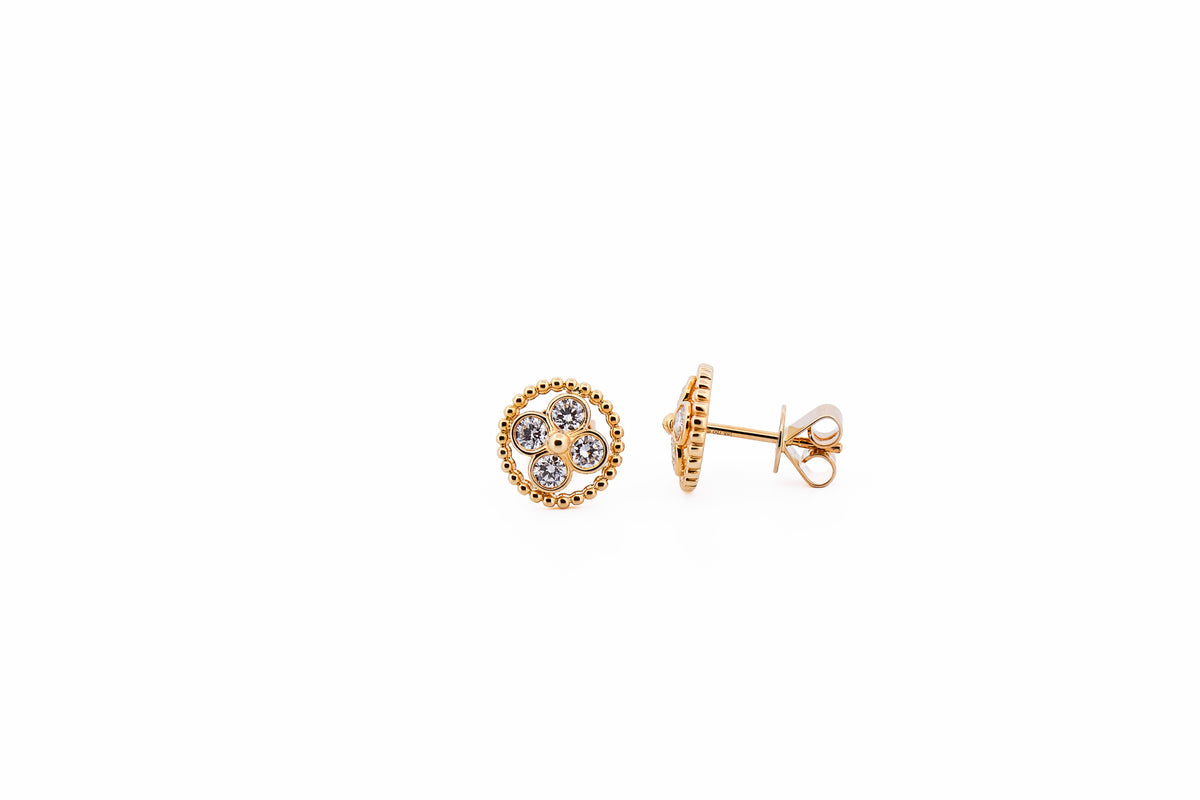 Diamond Cluster Stud Earrings with Yellow Gold Rope Border