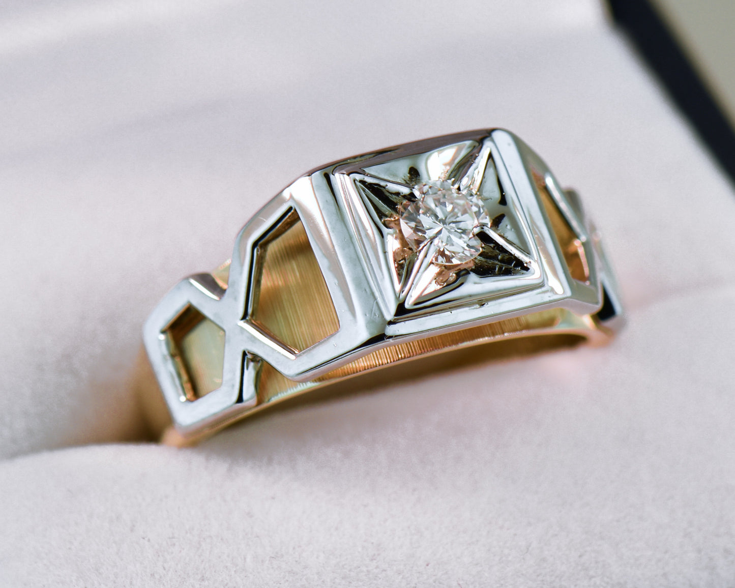 Mid-Century Gent's Two-Tone Diamond Ring