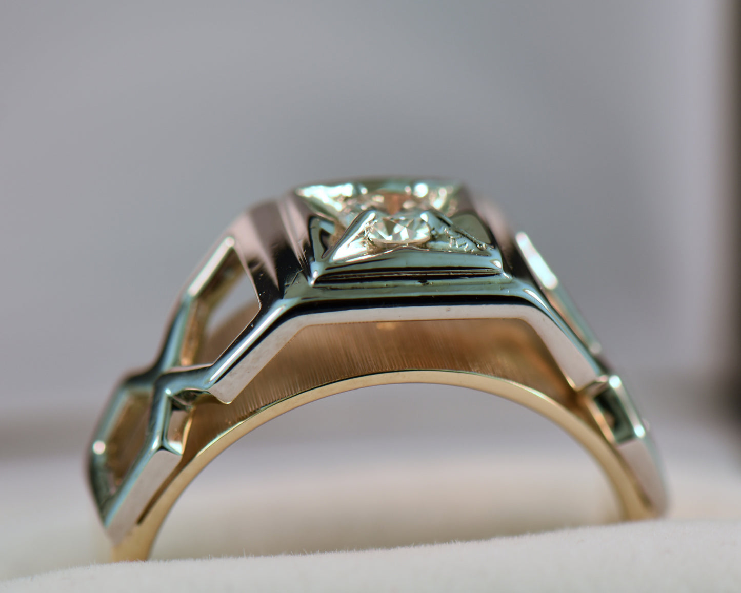 Mid-Century Gent's Two-Tone Diamond Ring