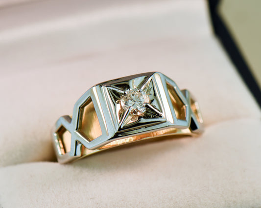 Mid-Century Gent's Two-Tone Diamond Ring