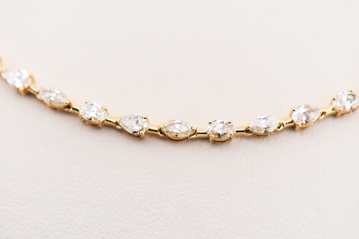 Diamond "Half Riviera" Necklace Set with Fancy Shaped Diamonds in Yellow Gold