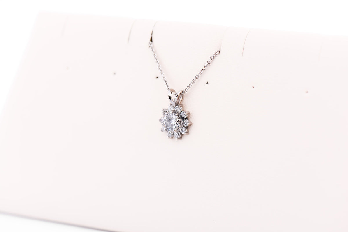 Diamond Halo Pendant - Center Old European Cut Diamond with Butterfly Inclusion