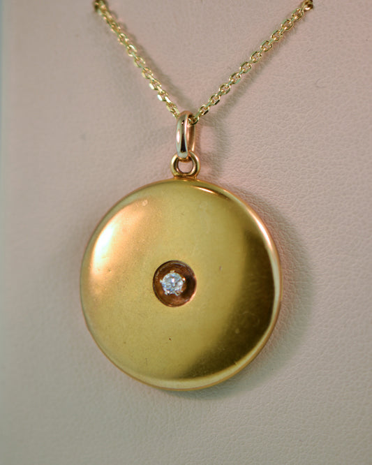 Antique Gold Locket with Diamond & Engraving Circa 1900