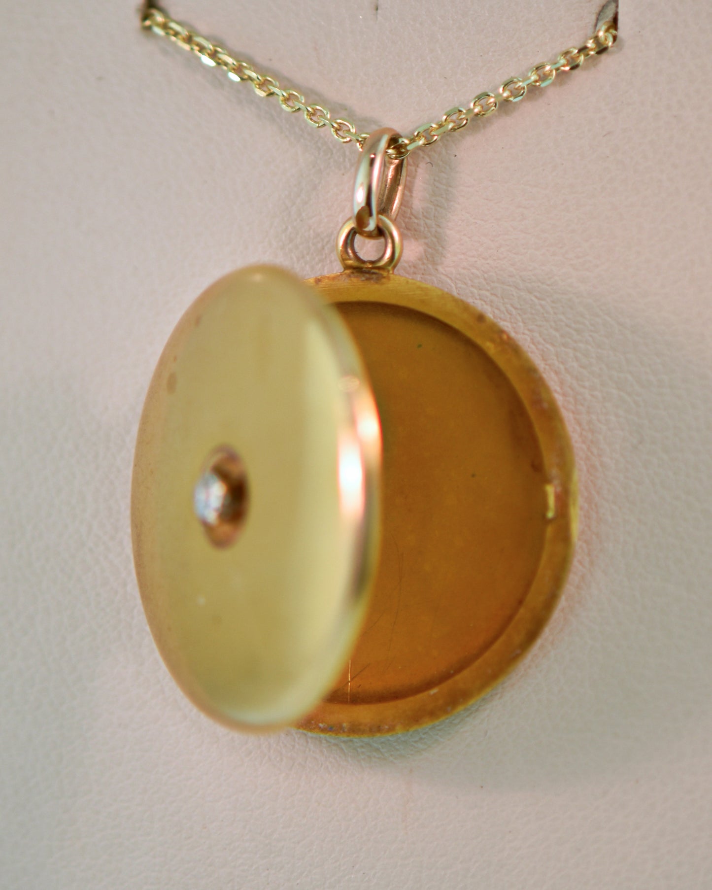 Antique Gold Locket with Diamond & Engraving Circa 1900