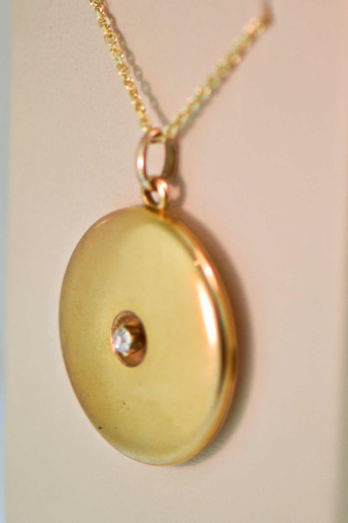 Antique Gold Locket with Diamond & Engraving Circa 1900