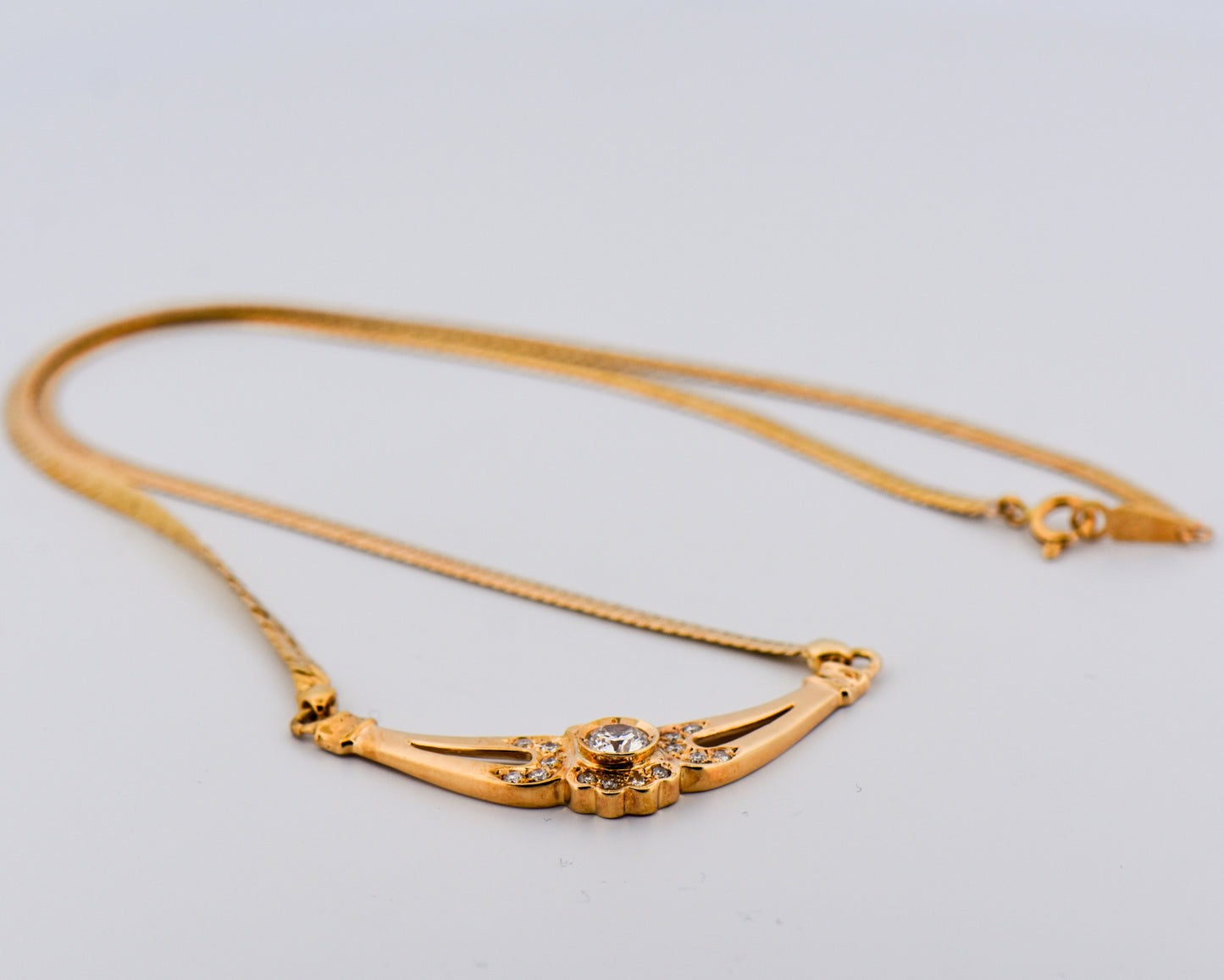 Estate 18k Gold and Diamond Necklace, Chevron Style