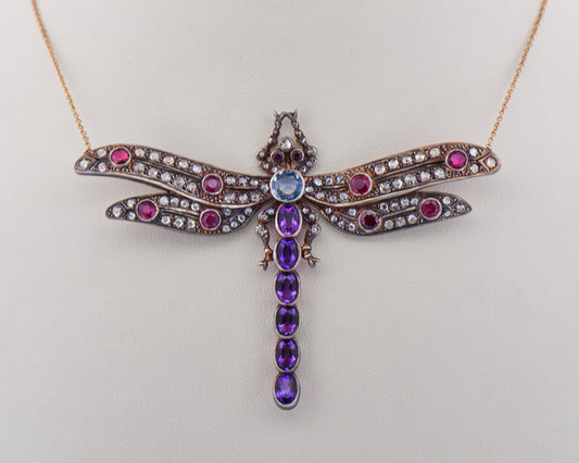 Vintage Dragonfly Pendant with Multigem Accents