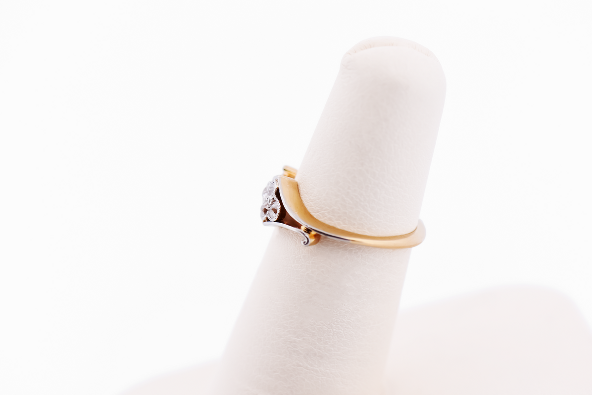 Edwardian Diamond Cluster Wedding Band in Platinum Topped Yellow Gold