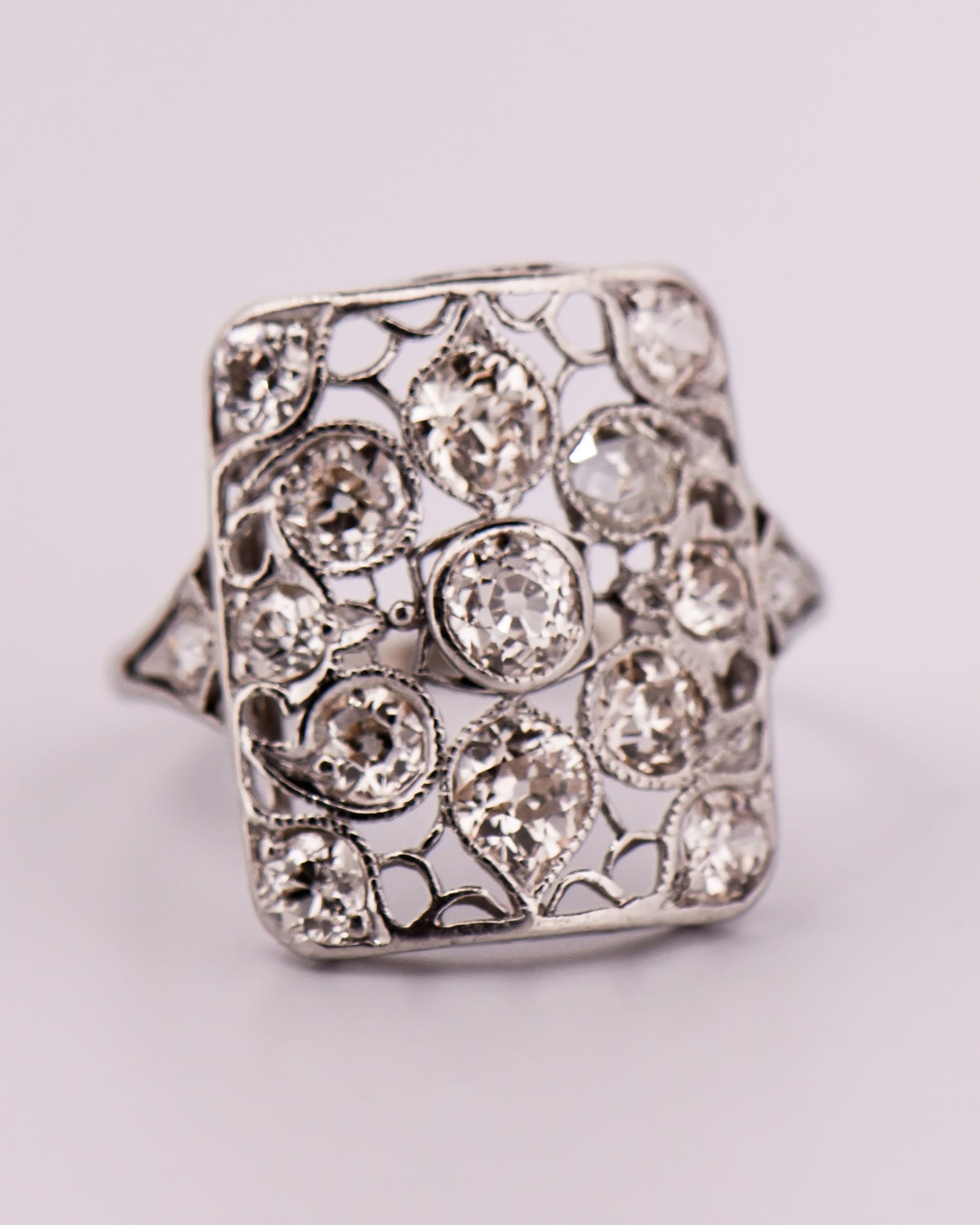 Edwardian Platinum & Diamond Filigree Cluster Ring