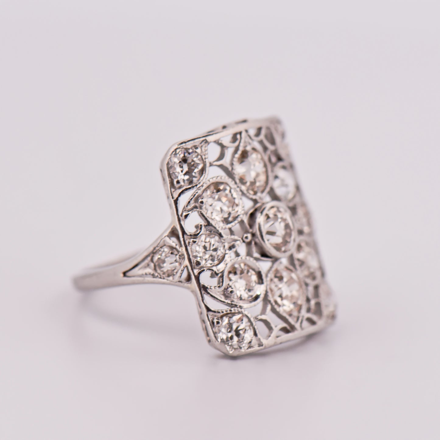 Edwardian Platinum & Diamond Filigree Cluster Ring