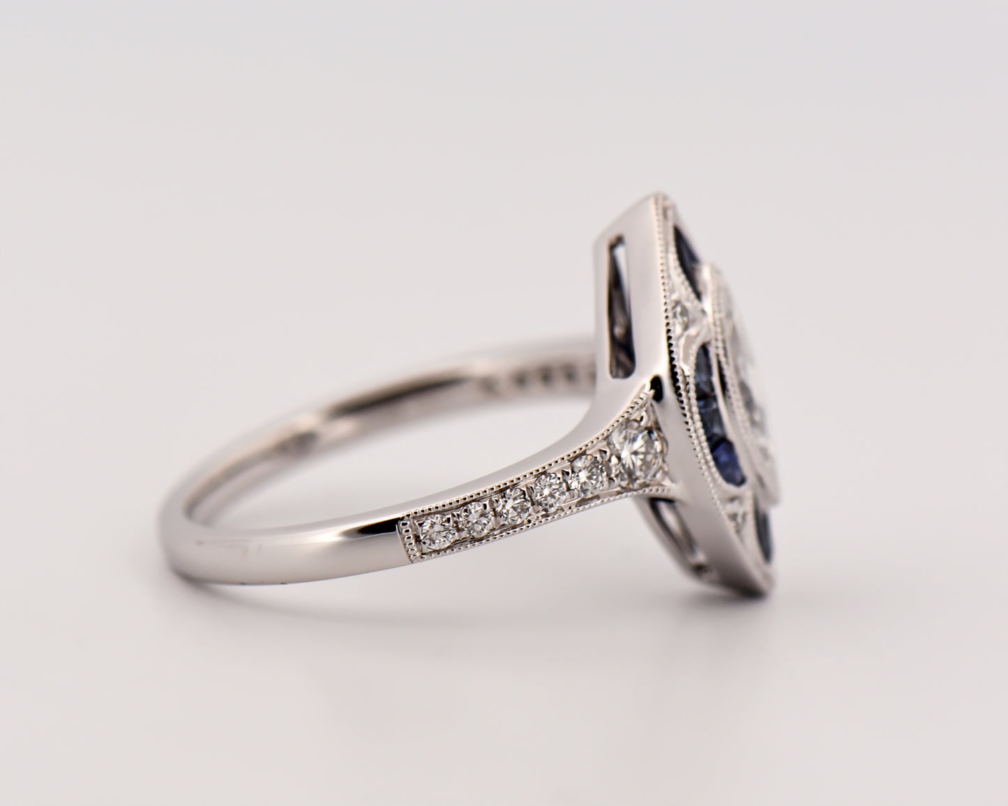 Edwardian Style Sapphire & Diamond Navette Ring