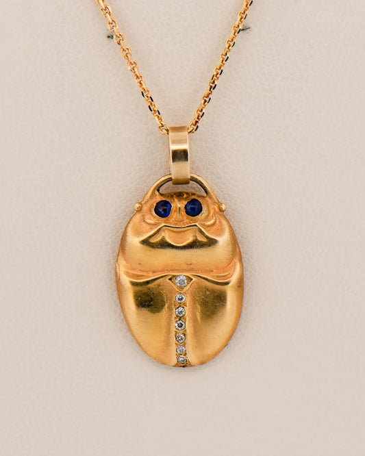 Egyptian Good Luck Gold Gem-Set Scarab Pendant