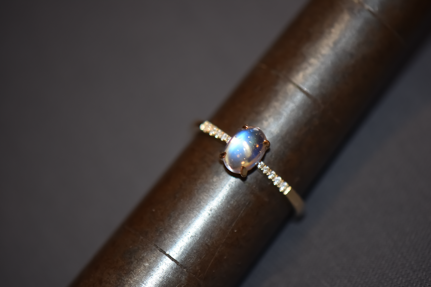 Elegant Blue Moonstone & Diamond Engagement Ring in Yellow Gold