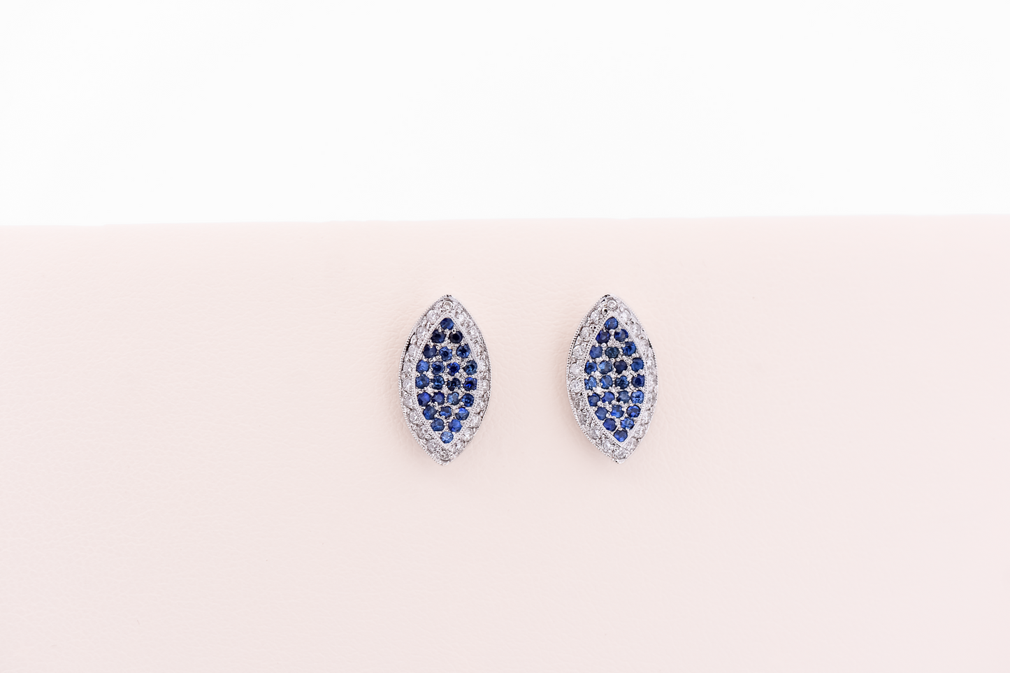 Elegant Pave' Set Sapphire & Diamond Navette Stud Earrings 18k