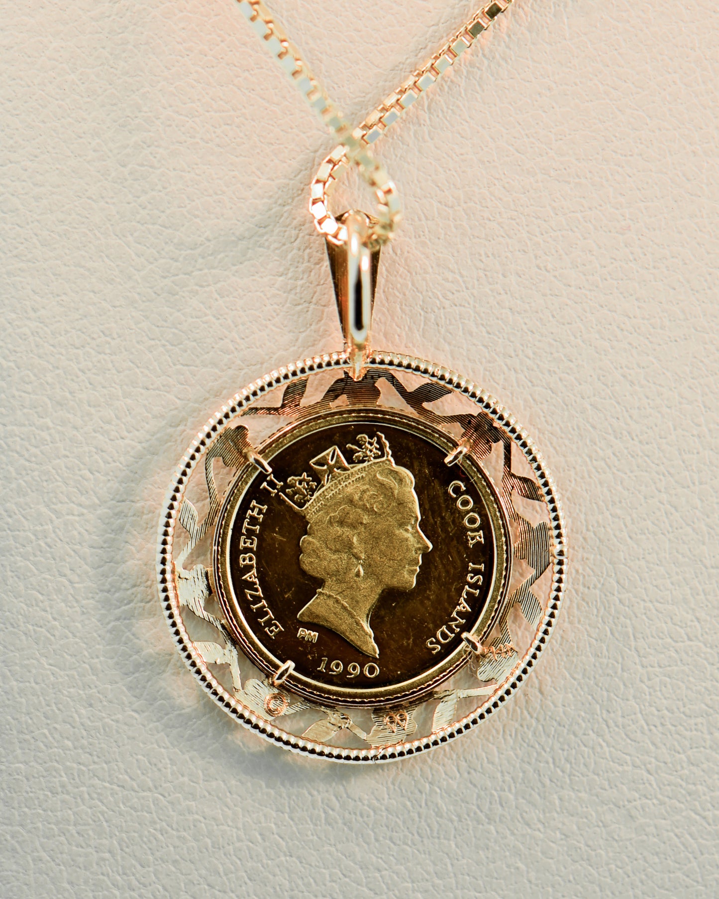 Framed Cook Islands Elephant Coin Pendant