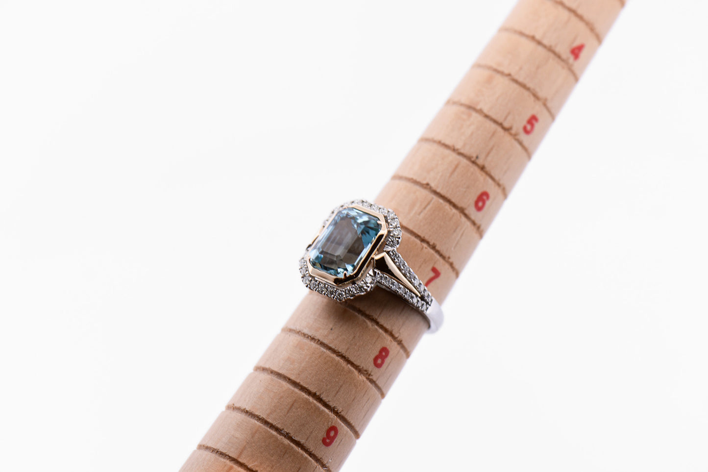 Emerald Cut Aquamarine & Diamond Engagement Ring in Two-Tone Gold