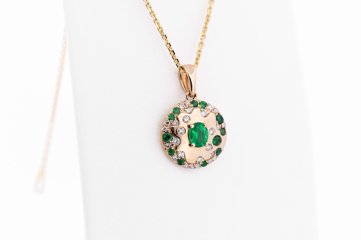 Emerald & Diamond Gold Disc Pendant