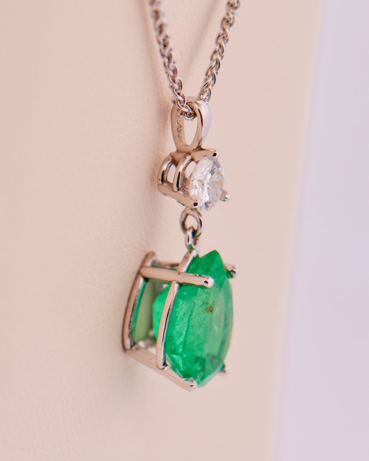 Natural 2ct Pear Emerald & Diamond Drop Pendant