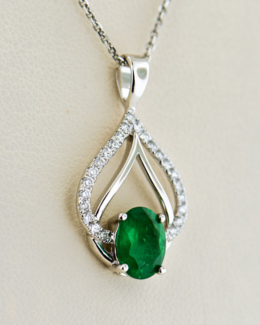 Custom Zambian Emerald & Diamond Pendant
