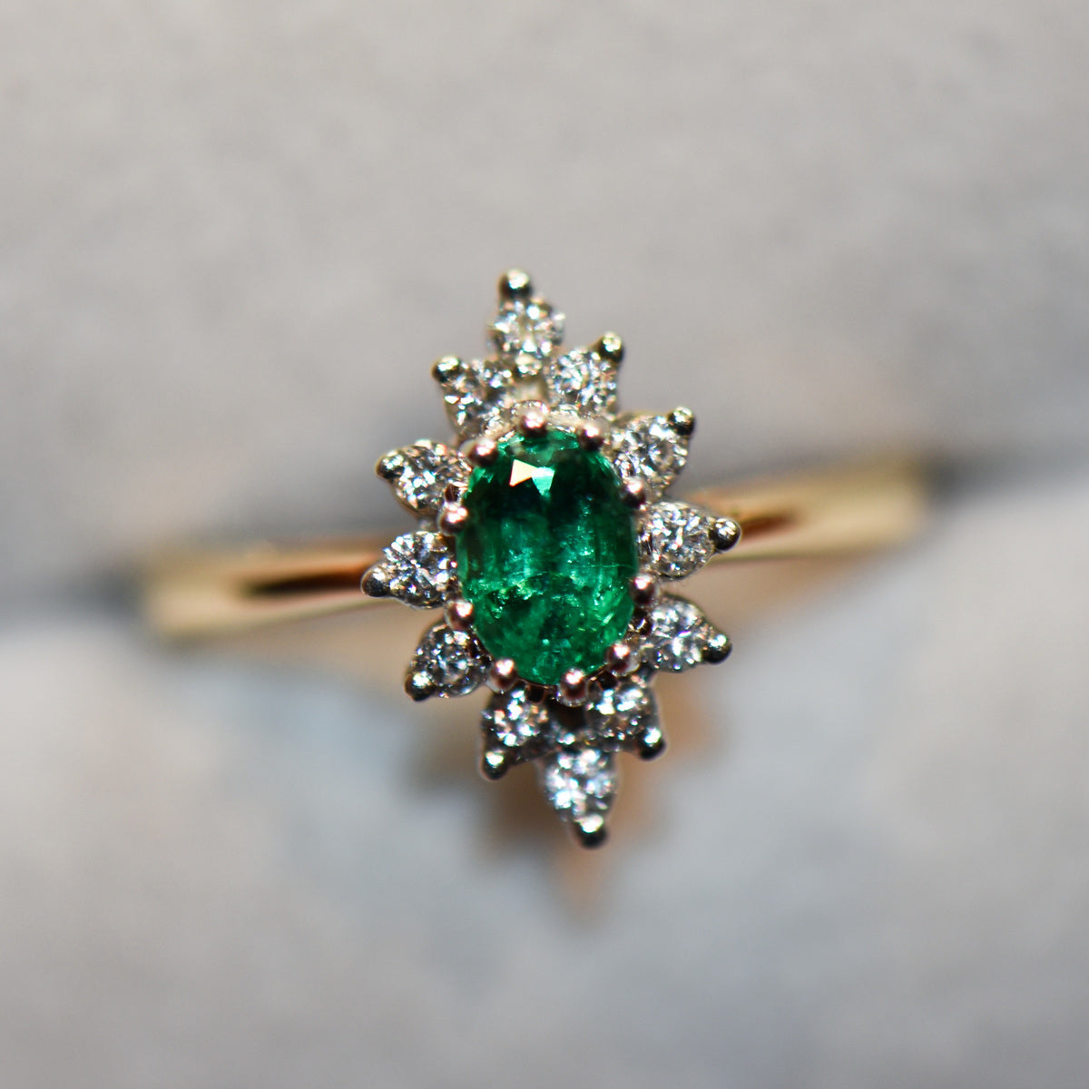 Vintage Emerald & Diamond Navette Ring