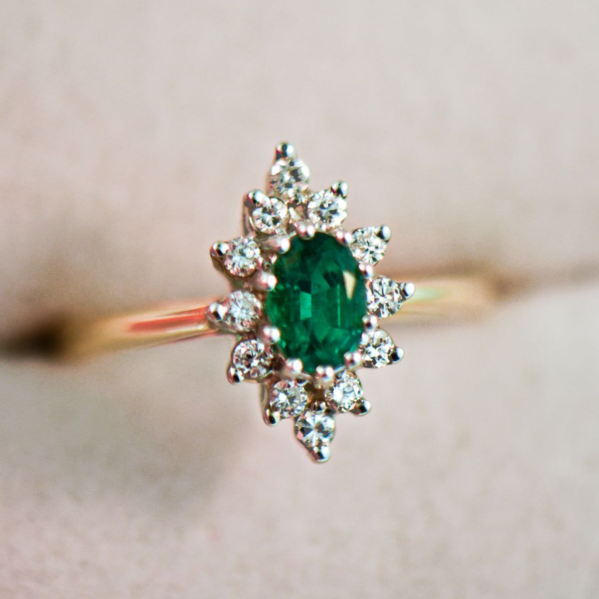 Vintage Emerald & Diamond Navette Ring