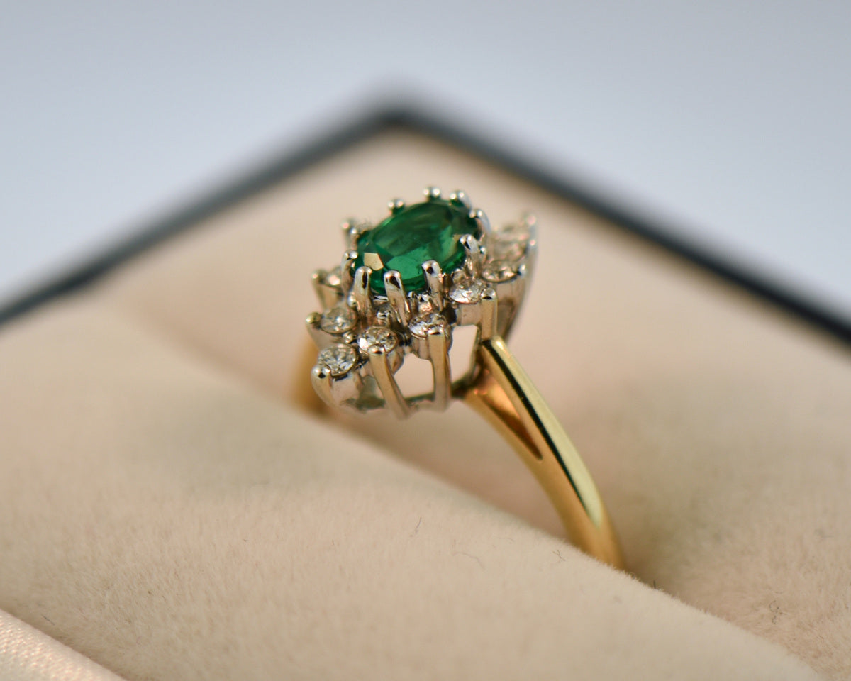 Vintage Emerald & Diamond Navette Ring