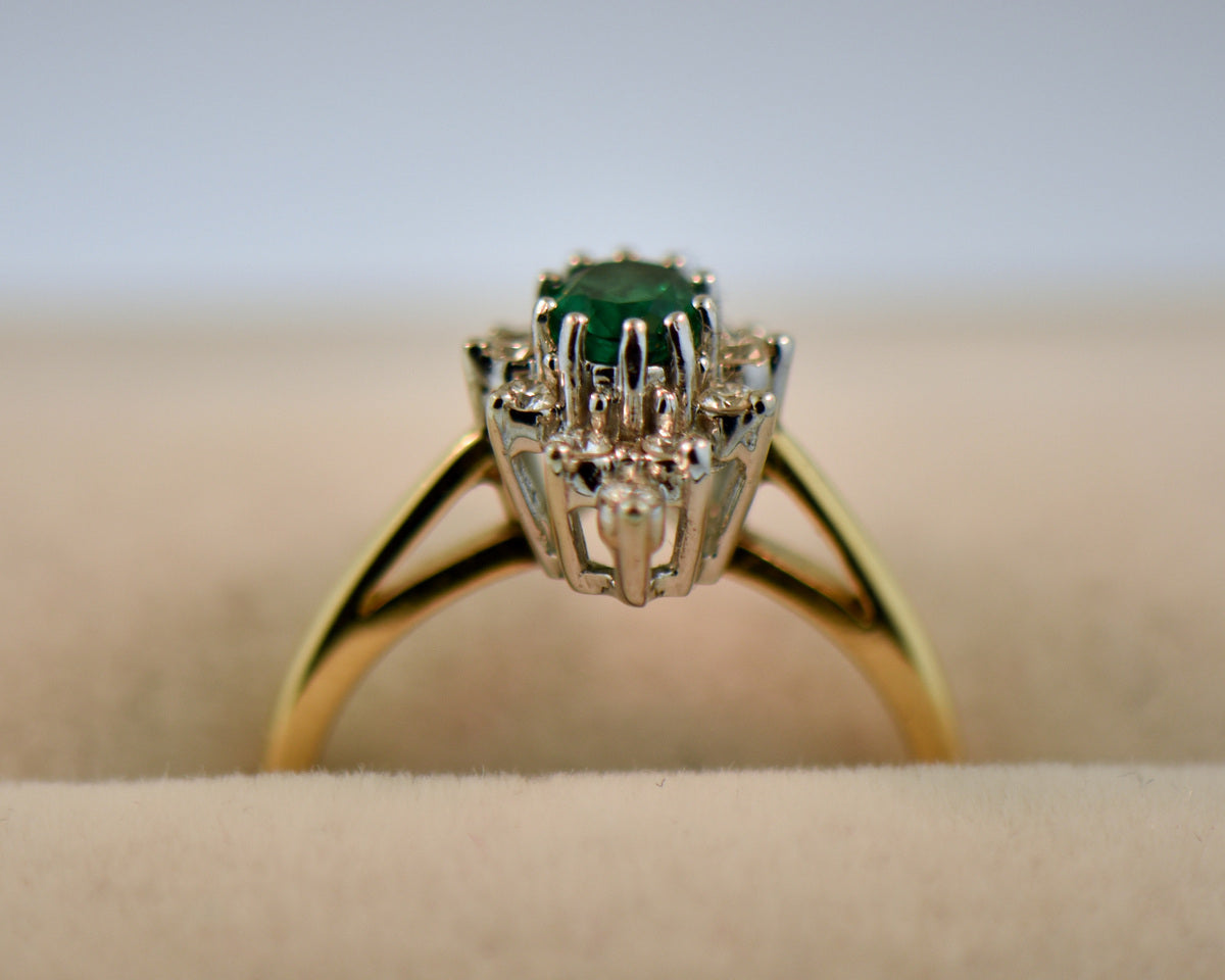 Vintage Emerald & Diamond Navette Ring