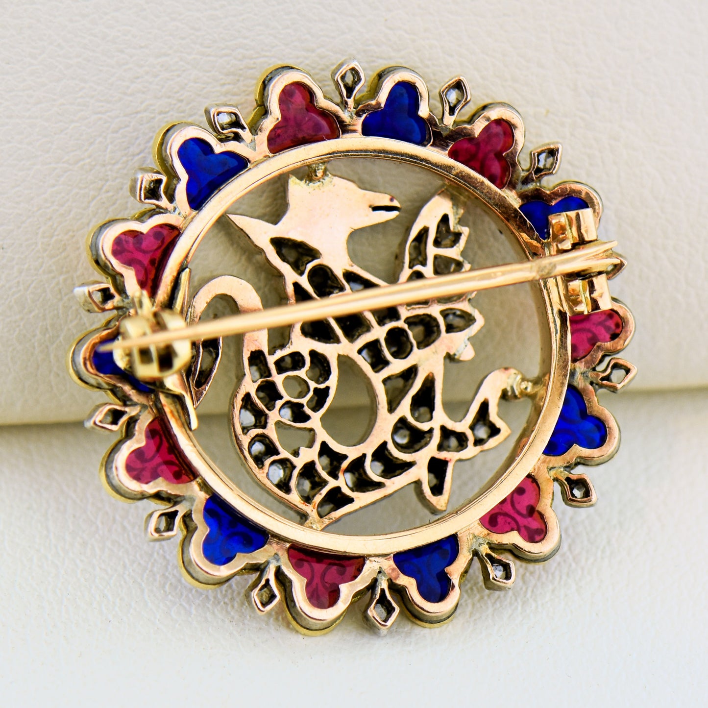 Antique Enamel & Diamond Welsh Dragon Brooch