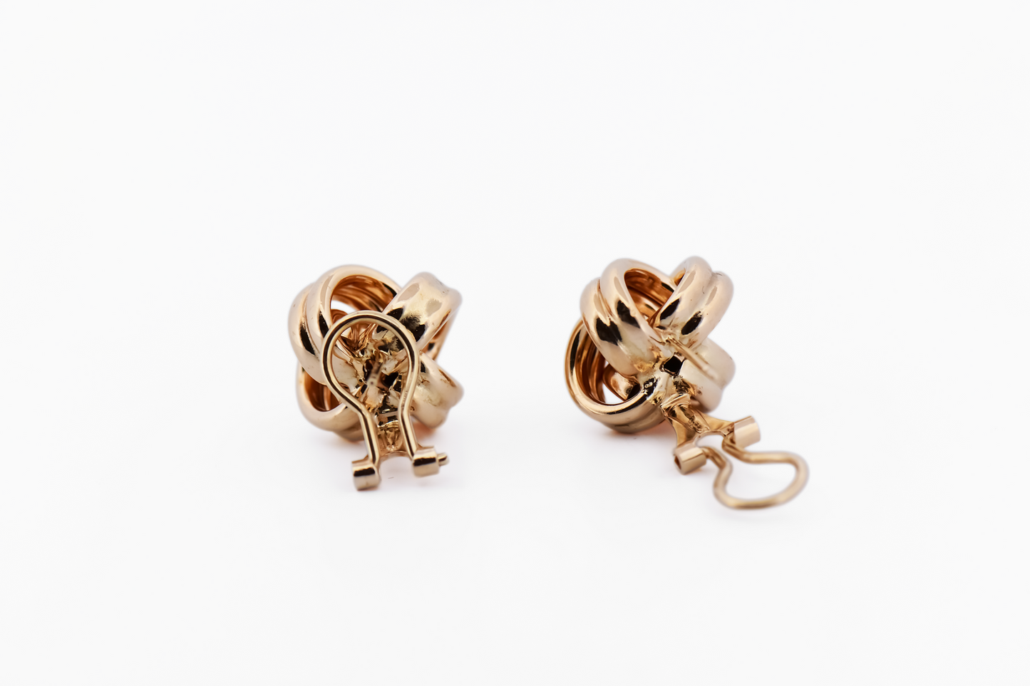 Estate 14k Yellow Gold Love Knot Clip Earrings with Omega Backs