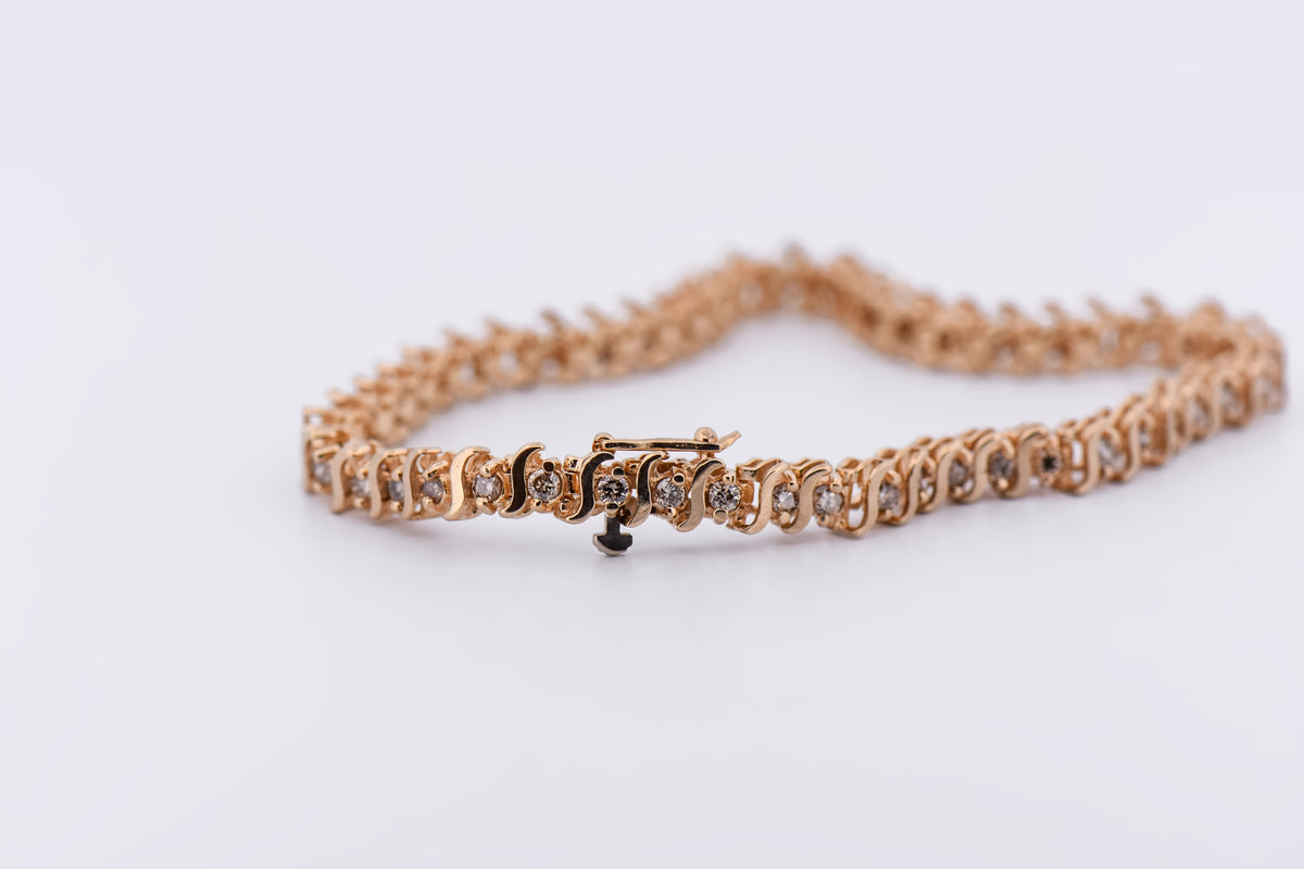 Estate S-Link Diamond Bracelet in Yellow Gold