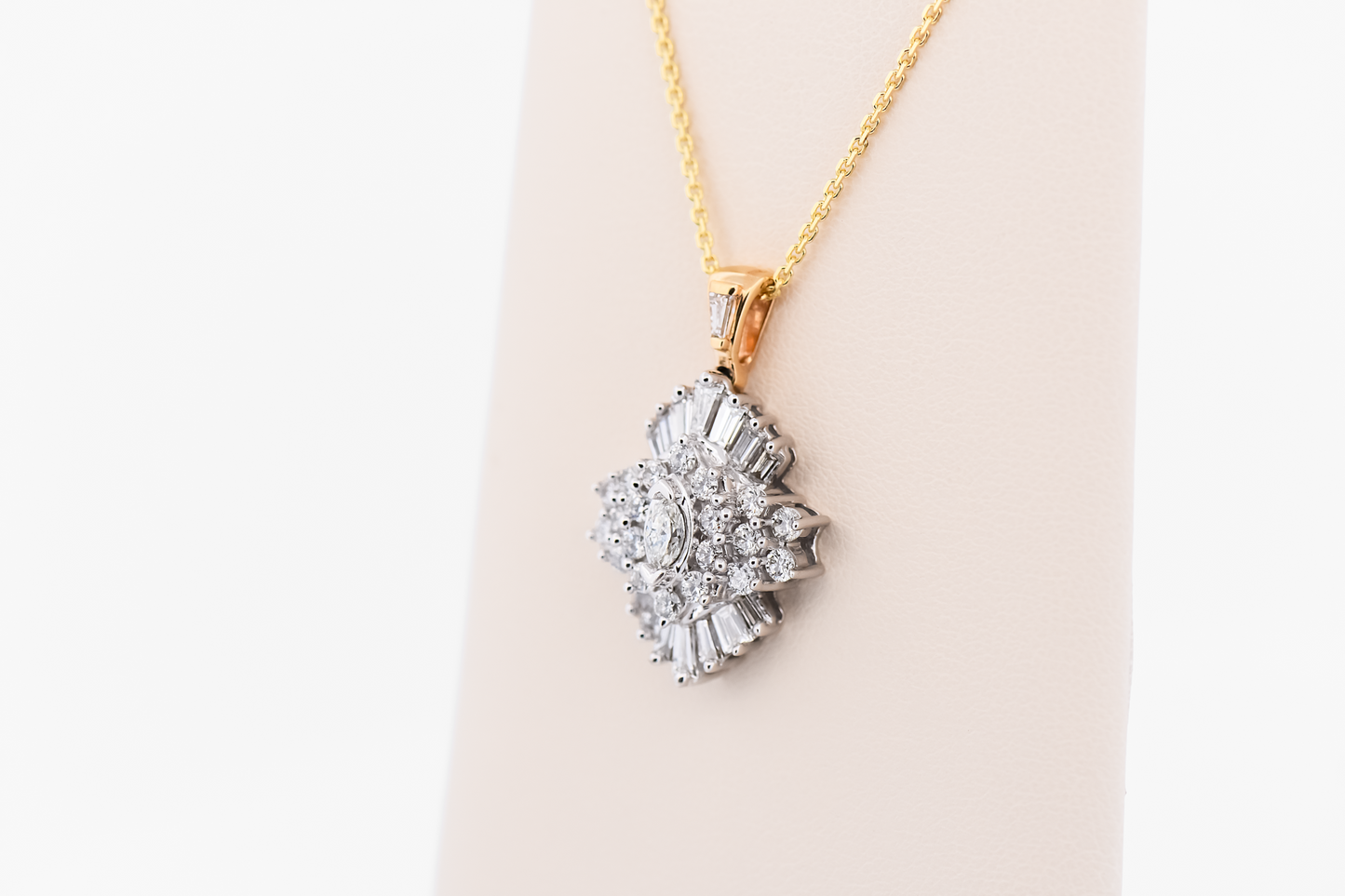 Estate 2ctw Diamond Cluster Pendant with Marquise Center, Baguette & Round Accents