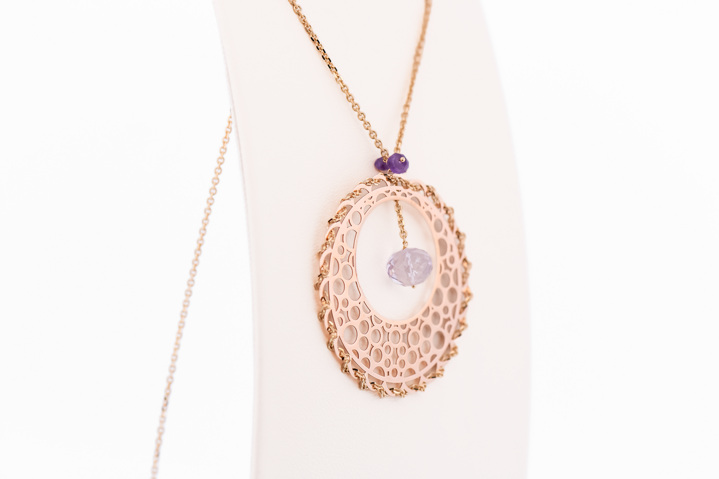 Estate Amethyst Briolette Dreamcatcher Pendant in 14k Rose Gold