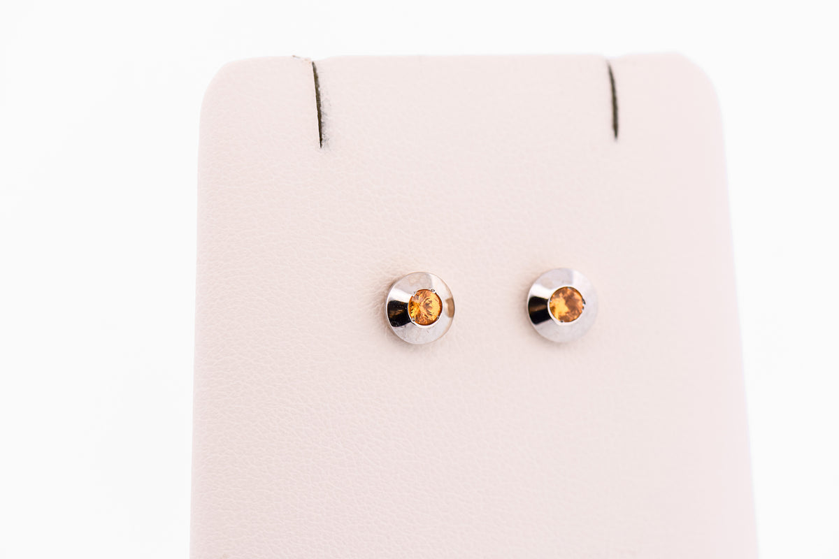 Estate Bezel-Set Spessartite Stud Earrings in 14k White Gold