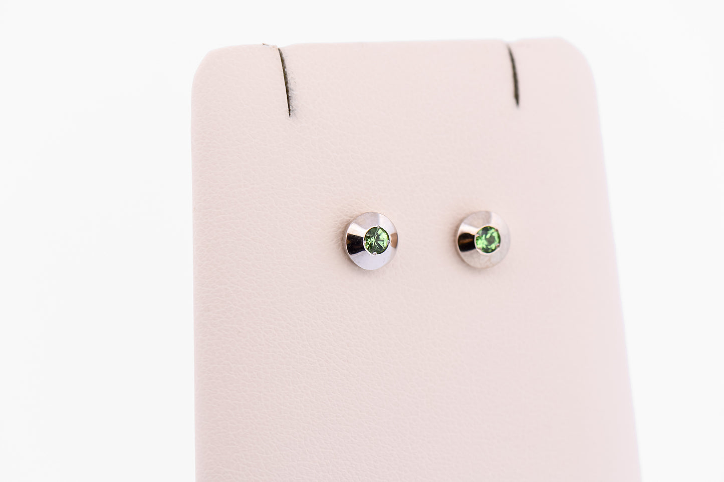 Estate Bezel Set Tsavorite Stud Earrings in 14k White Gold