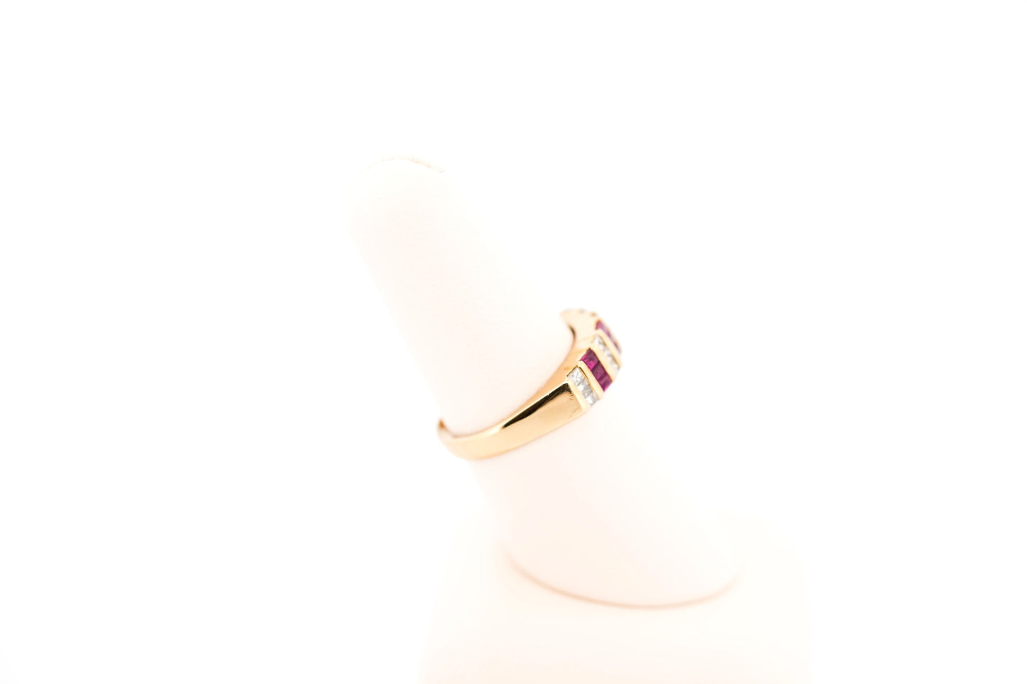 Estate Channel Set Ruby & Diamond Wedding Band in Yellow Gold