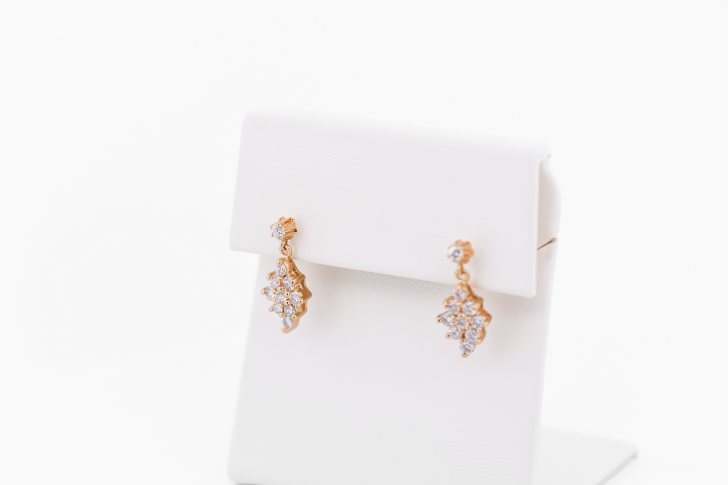 Estate Diamond Cluster Dangle Earrings in Yellow Gold