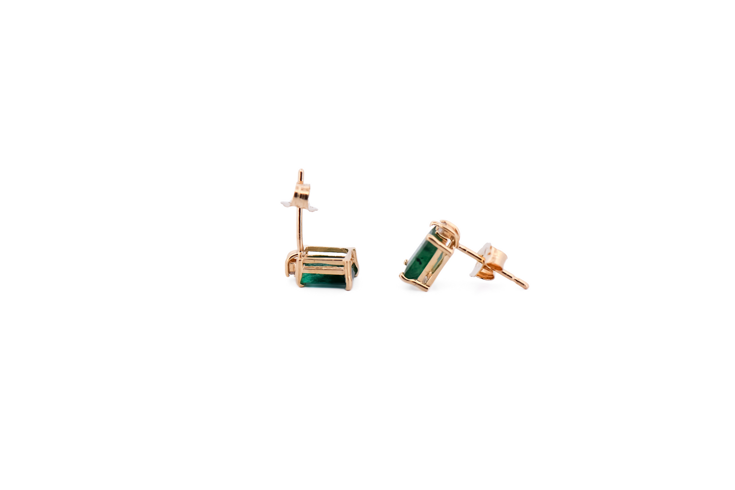 Estate Emerald Cut Emerald & Diamond Accented Stud Earrings