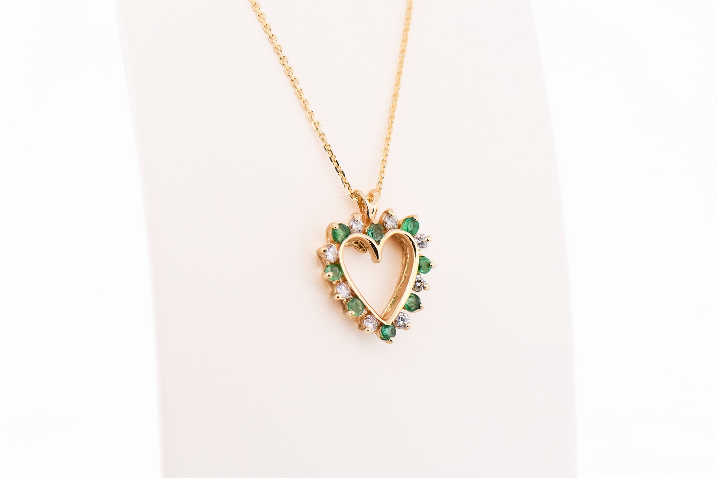 Estate Emerald & Diamond Heart Pendant in Yellow Gold
