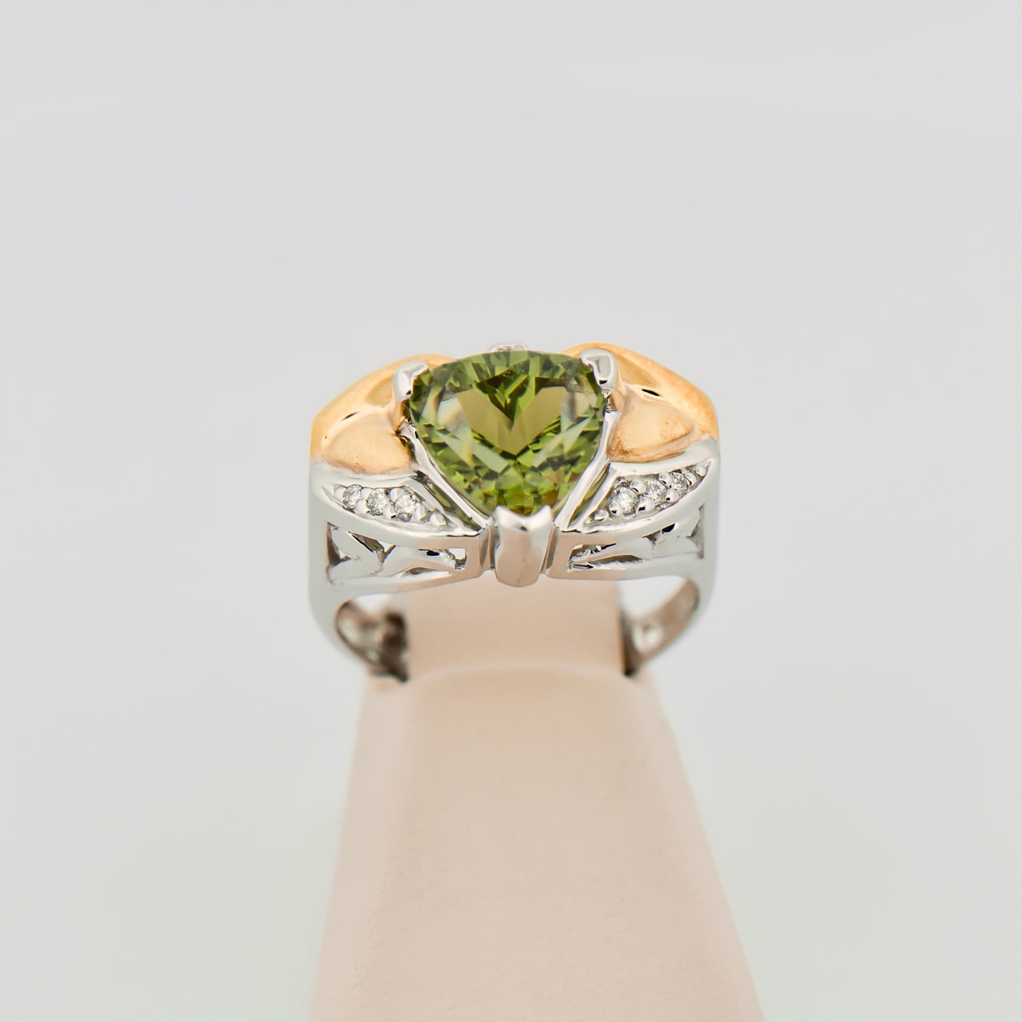 Estate Green Tourmaline Ring in Two-Tone Gold