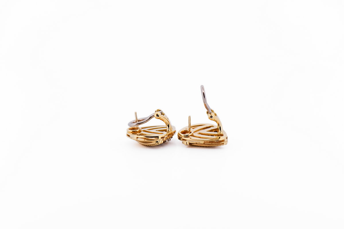 Estate Herco Textured 18k Yellow Gold & Diamond Earrings with Omega Backs