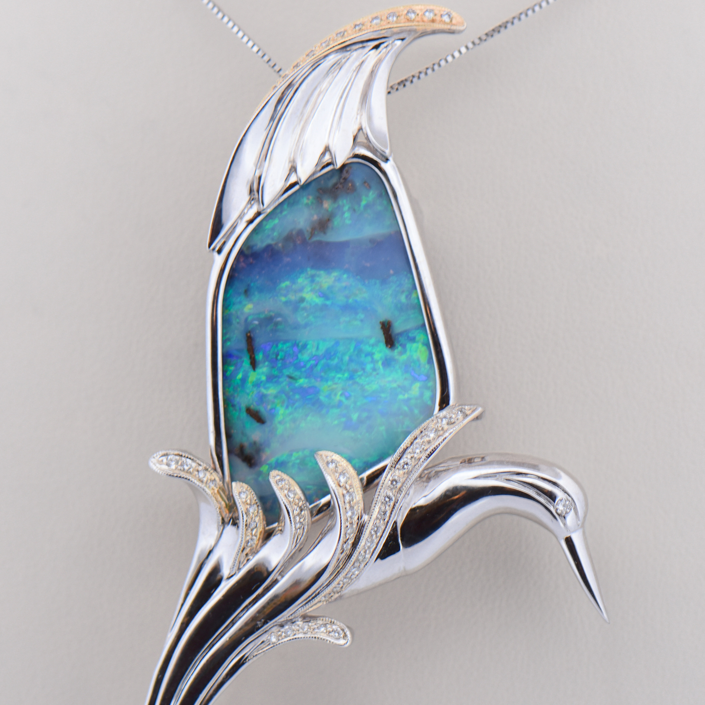 Estate Hummingbird Boulder Opal Pin/Pendant