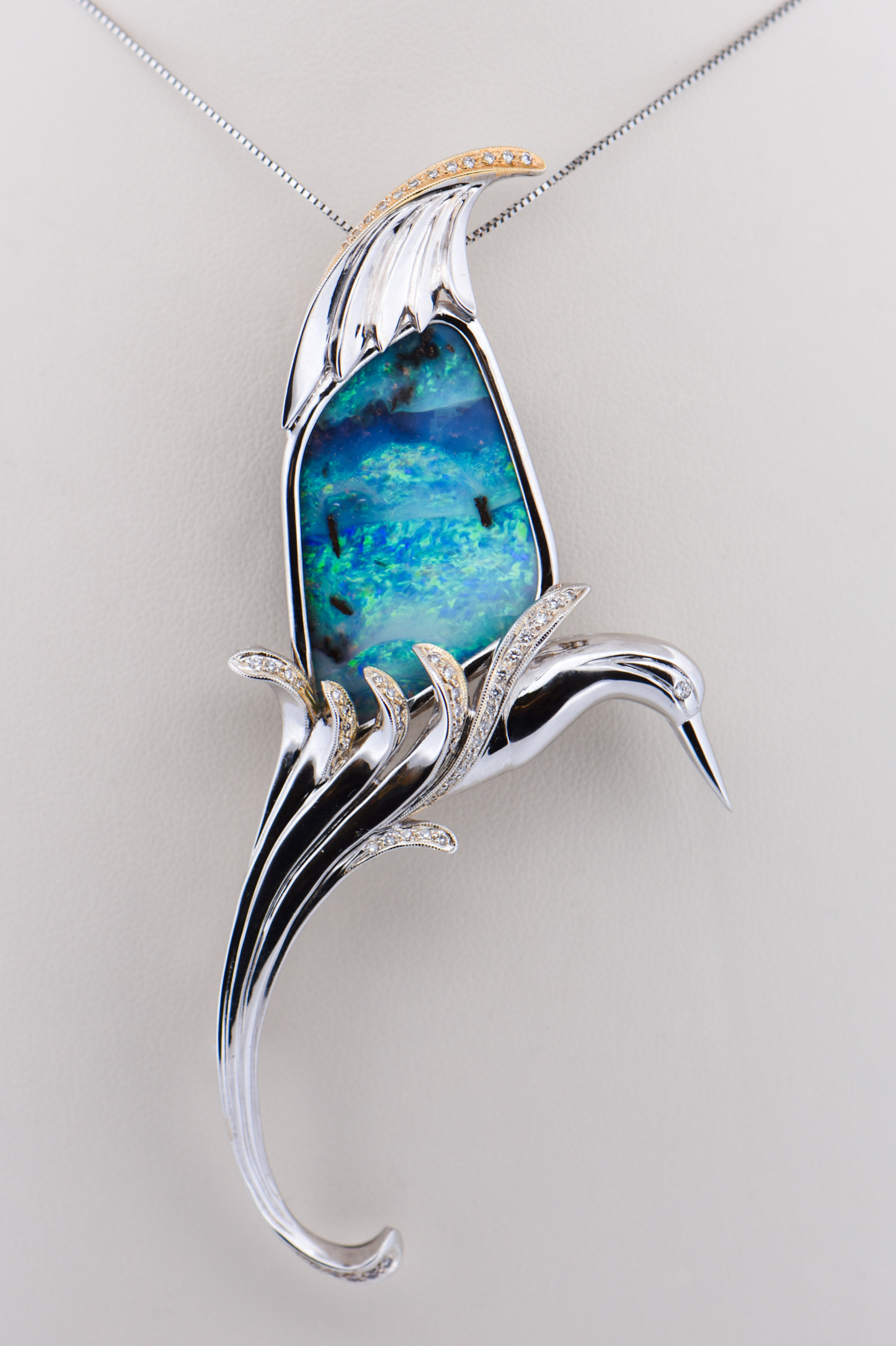 Estate Hummingbird Boulder Opal Pin/Pendant